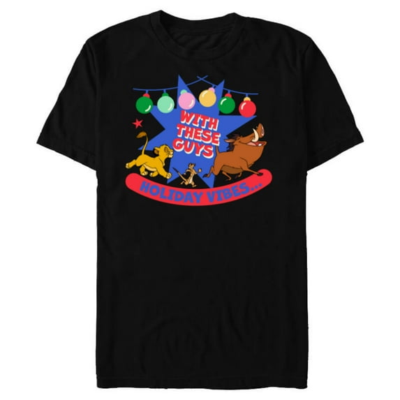 Disney The Lion King Simba Timon Pumbaa Holiday Vibes - Short Sleeve Blended T-Shirt for Adults - Customized-Black
