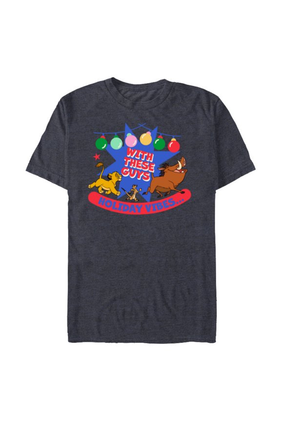 The Lion King Simba Timon Pumbaa Holiday Vibes - Short Sleeve Blended T-Shirt for Adults - Customized-Navy Heather