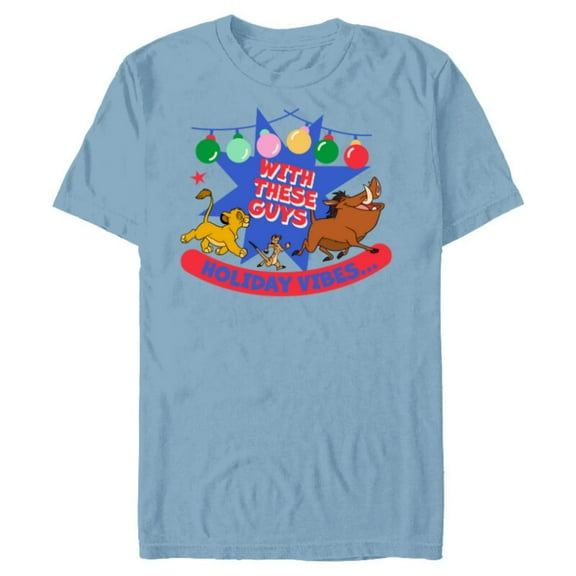 Disney The Lion King Simba Timon Pumbaa Holiday Vibes - Short Sleeve Blended T-Shirt for Adults - Customized-Ocean Blue