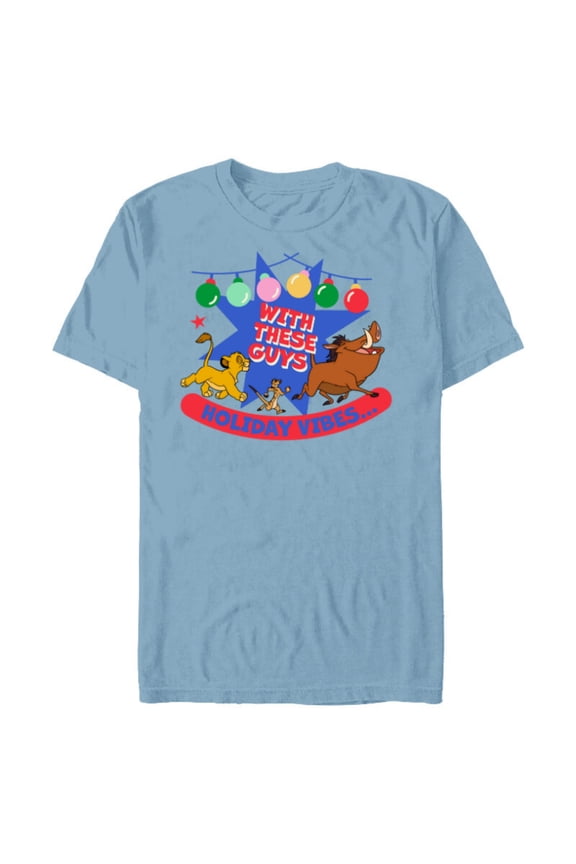 The Lion King Simba Timon Pumbaa Holiday Vibes - Short Sleeve Blended T-Shirt for Adults - Customized-Ocean Blue