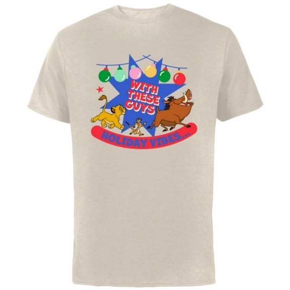 Disney The Lion King Simba Timon Pumbaa Holiday Vibes - Short Sleeve Cotton T-Shirt for Adults - Customized-Natural
