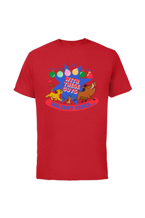 The Lion King Simba Timon Pumbaa Holiday Vibes - Short Sleeve Cotton T-Shirt for Adults - Customized-Red