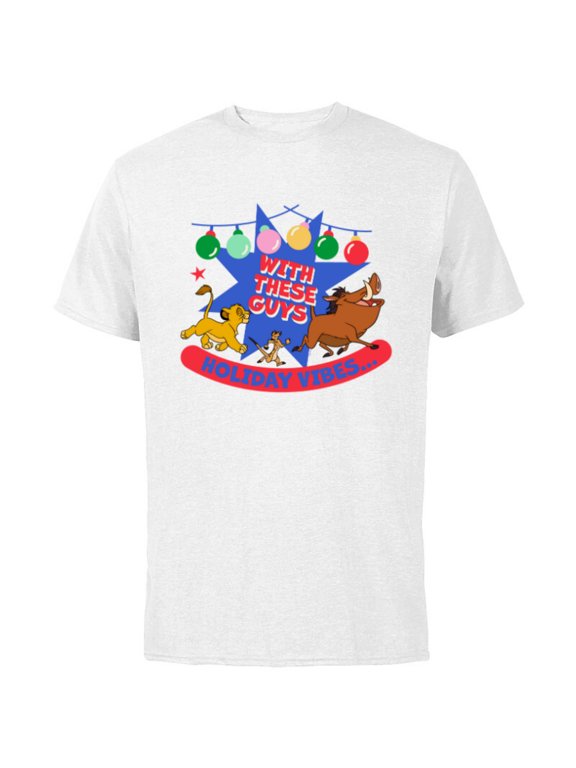 The Lion King Simba Timon Pumbaa Holiday Vibes - Short Sleeve Cotton T-Shirt for Adults - Customized-White