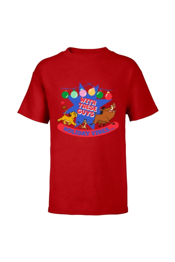 The Lion King Simba Timon Pumbaa Holiday Vibes - Short Sleeve T-Shirt for Kids - Customized-Red