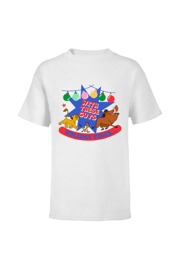 The Lion King Simba Timon Pumbaa Holiday Vibes - Short Sleeve T-Shirt for Kids - Customized-White