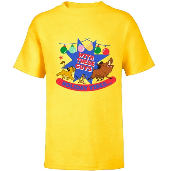 Disney The Lion King Simba Timon Pumbaa Holiday Vibes - Short Sleeve T-Shirt for Kids - Customized-Yellow