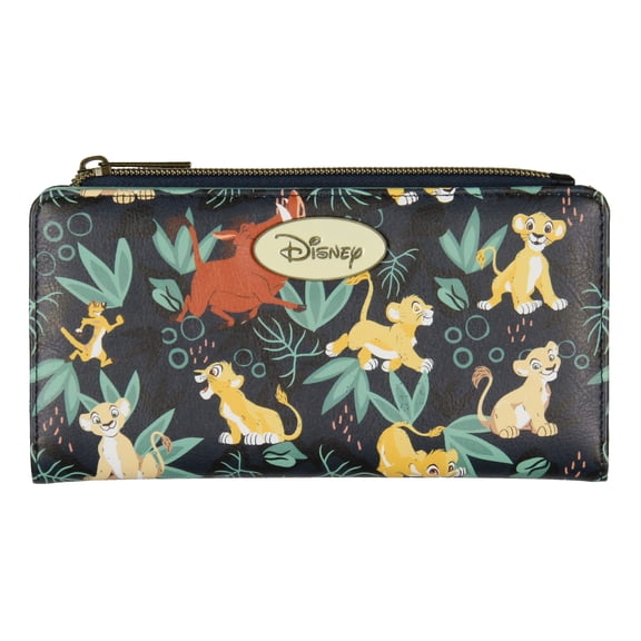 Disney The Lion King Simba and Friends Faux Leather Bi-Fold Snap Wallet with Zipper Pocket