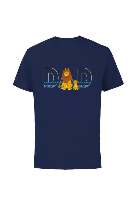 The Lion King Simba and Mufasa Dad - Short Sleeve Cotton T-Shirt for Adults- Customized-Navy