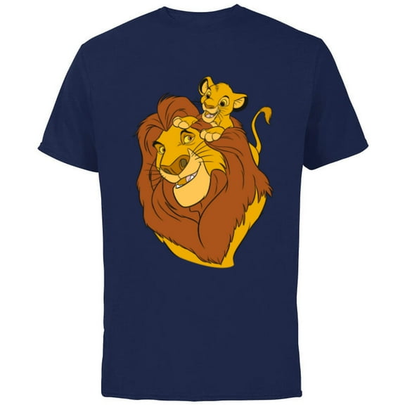 Disney The Lion King Simba and Mufasa Father and Son - Short Sleeve Cotton T-Shirt for Adults - Customized-Navy
