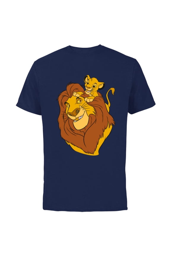 The Lion King Simba and Mufasa Father and Son - Short Sleeve Cotton T-Shirt for Adults - Customized-Navy