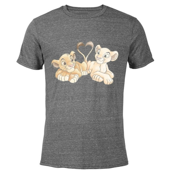 Disney The Lion King Simba and Nala Hearts Valentine’s Day - Short Sleeve Blended T-Shirt for Adults – Customized-Dark Heather