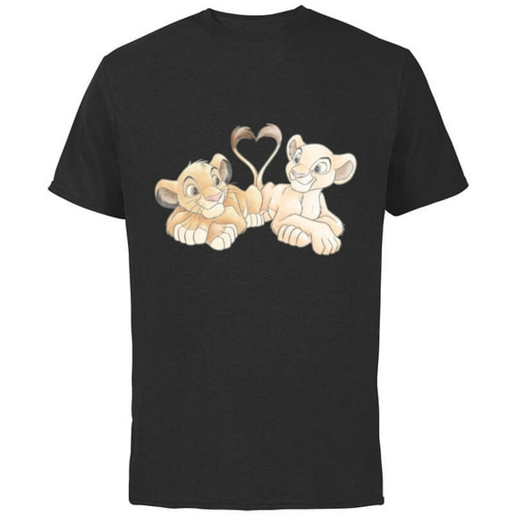 Disney The Lion King Simba and Nala Hearts Valentine’s Day - Short Sleeve Cotton T-Shirt for Adults - Customized-Black