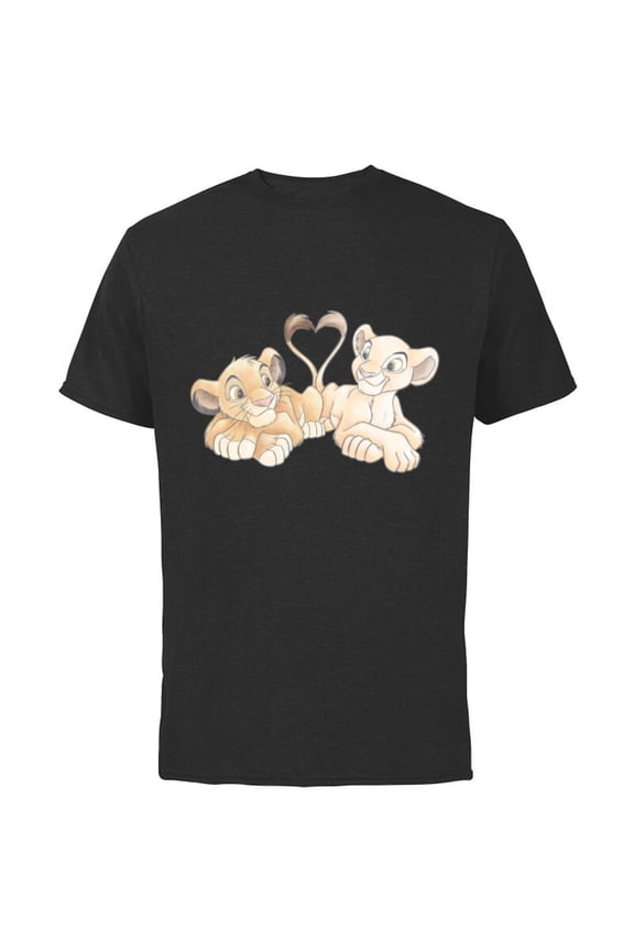 The Lion King Simba and Nala Hearts Valentine’s Day - Short Sleeve Cotton T-Shirt for Adults - Customized-Black