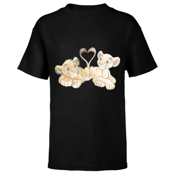 Disney The Lion King Simba and Nala Hearts Valentine’s Day - Short Sleeve T-Shirt for Kids – Customized-Black