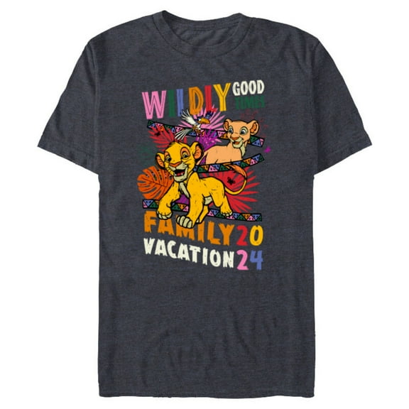 Disney The Lion King Wildly Good Times Family Vacation 2024 - Short Sleeve Blended T-Shirt for Adults - Customized-Navy Heather