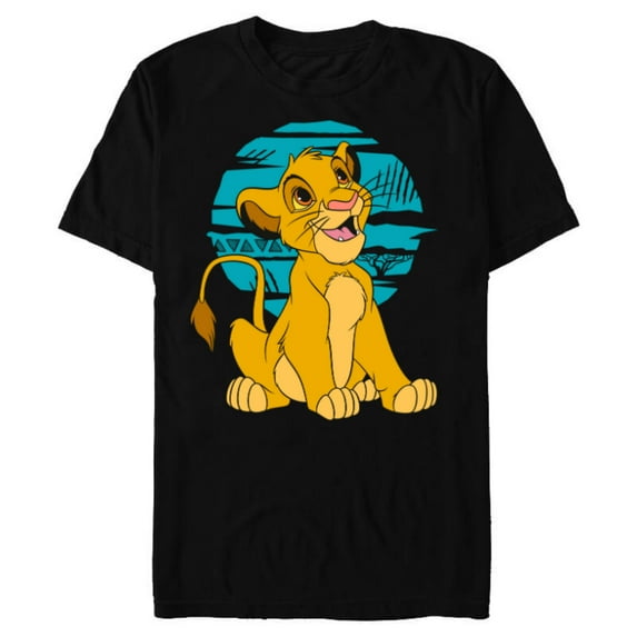 Disney The Lion King Young Simba Happy Blue Retro - Short Sleeve Blended T-Shirt for Adults - Customized -Black