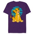 thumbnail image 1 of Disney The Lion King Young Simba Happy Blue Retro - Short Sleeve Blended T-Shirt for Adults - Customized -Purple, 1 of 5