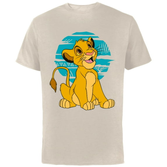 Disney The Lion King Young Simba Happy Blue Retro - Short Sleeve Cotton T-Shirt for Adults - Customized-Natural