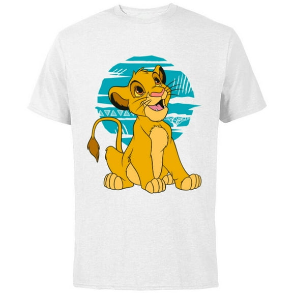Disney The Lion King Young Simba Happy Blue Retro - Short Sleeve Cotton T-Shirt for Adults - Customized-White