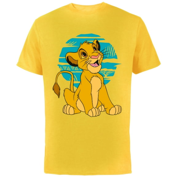 Disney The Lion King Young Simba Happy Blue Retro - Short Sleeve Cotton T-Shirt for Adults - Customized-Yellow