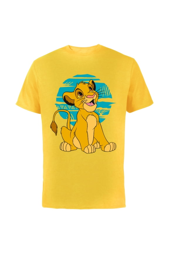 The Lion King Young Simba Happy Blue Retro - Short Sleeve Cotton T-Shirt for Adults - Customized-Yellow