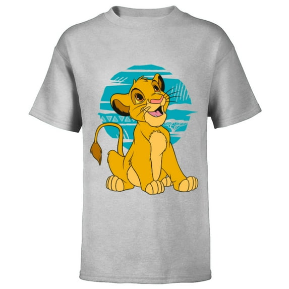 Disney The Lion King Young Simba Happy Blue Retro - Short Sleeve T-Shirt for Kids - Customized-Athletic Heather