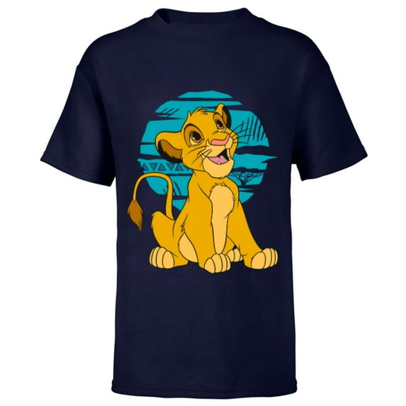 Disney The Lion King Young Simba Happy Blue Retro - Short Sleeve T-Shirt for Kids - Customized-Navy