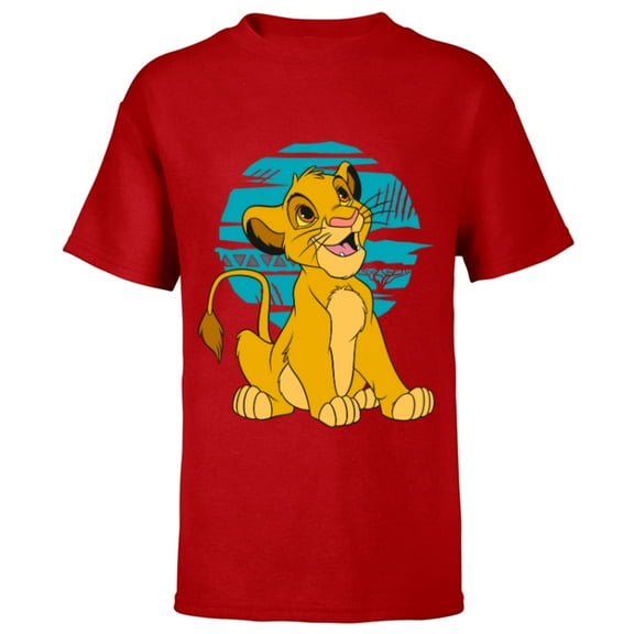 Disney The Lion King Young Simba Happy Blue Retro - Short Sleeve T-Shirt for Kids - Customized-Red