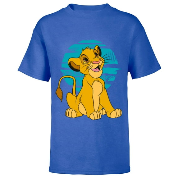 Disney The Lion King Young Simba Happy Blue Retro - Short Sleeve T-Shirt for Kids - Customized-Royal