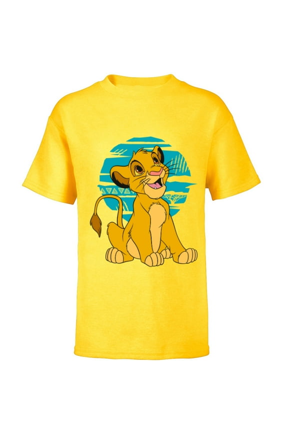 The Lion King Young Simba Happy Blue Retro - Short Sleeve T-Shirt for Kids - Customized-Yellow