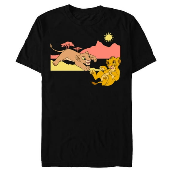 Disney The Lion King Young Simba Nala Playing - Short Sleeve Blended T-Shirt for Adults - Customized-Black