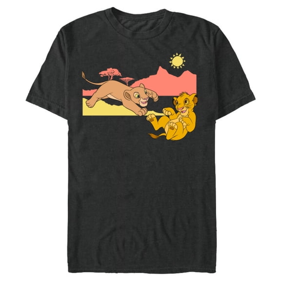 Disney The Lion King Young Simba Nala Playing - Short Sleeve Blended T-Shirt for Adults - Customized-Dark Heather