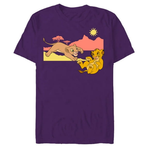 Disney The Lion King Young Simba Nala Playing - Short Sleeve Blended T-Shirt for Adults - Customized-Purple