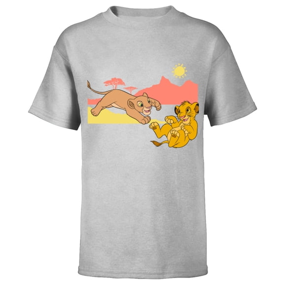 Disney The Lion King Young Simba Nala Playing - Short Sleeve T-Shirt for Kids - Customized-Athletic Heather
