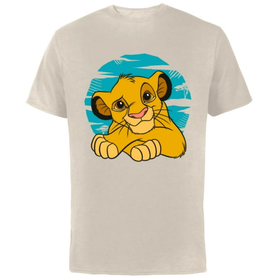 Disney The Lion King Young Simba Resting Blue 90s - Short Sleeve Cotton T-Shirt for Adults - Customized-Natural