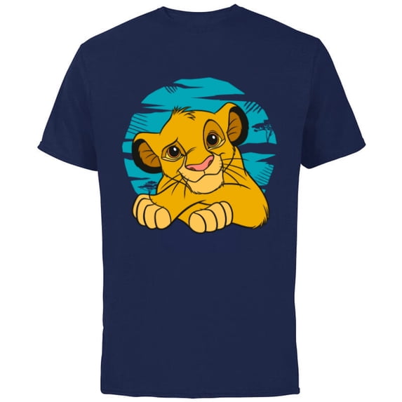 Disney The Lion King Young Simba Resting Blue 90s - Short Sleeve Cotton T-Shirt for Adults - Customized-Navy