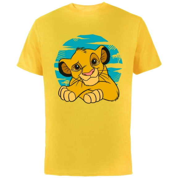 Disney The Lion King Young Simba Resting Blue 90s - Short Sleeve Cotton T-Shirt for Adults - Customized-Yellow