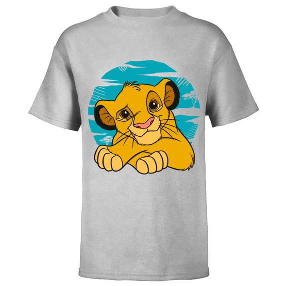 Disney The Lion King Young Simba Resting Blue 90s - Short Sleeve T-Shirt for Kids - Customized-Athletic Heather