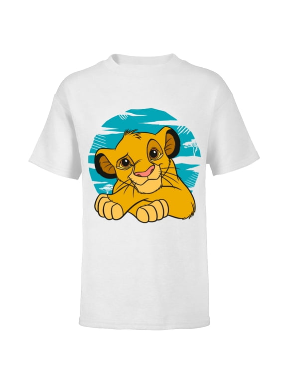 The Lion King Young Simba Resting Blue 90s - Short Sleeve T-Shirt for Kids - Customized-White