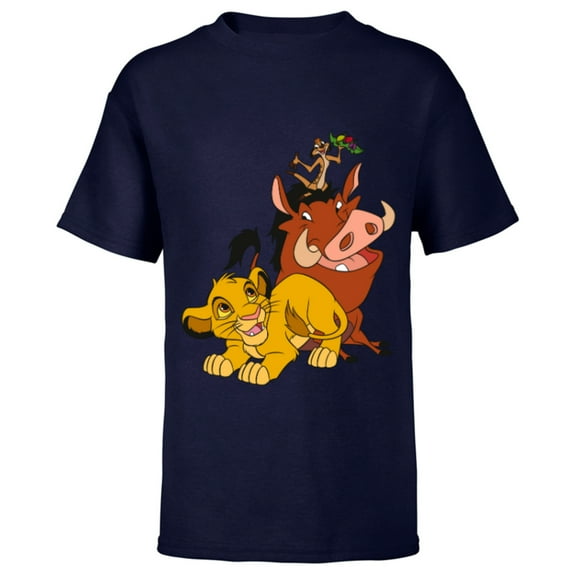 Disney The Lion King Young Simba Timon and Pumbaa - Short Sleeve T-Shirt for Kids - Customized-Navy