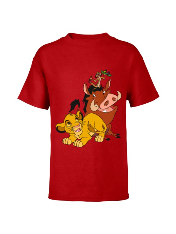 The Lion King Young Simba Timon and Pumbaa - Short Sleeve T-Shirt for Kids - Customized-Red