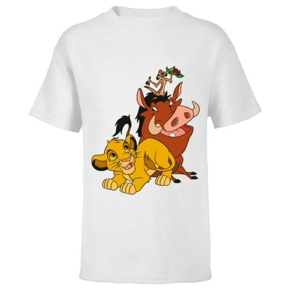 Disney The Lion King Young Simba Timon and Pumbaa - Short Sleeve T-Shirt for Kids - Customized-White