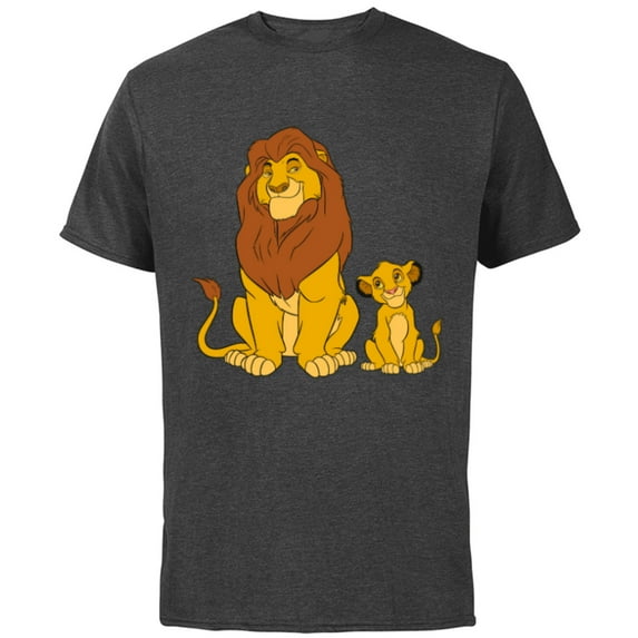 Disney The Lion King Young Simba and Mufasa - Short Sleeve Cotton T-Shirt for Adults -Customized-Charcoal