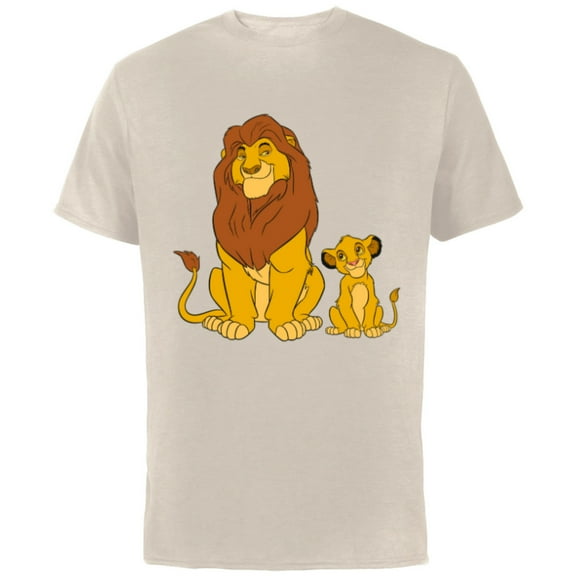 Disney The Lion King Young Simba and Mufasa - Short Sleeve Cotton T-Shirt for Adults -Customized-Natural