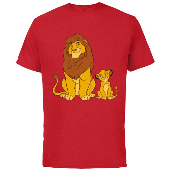 Disney The Lion King Young Simba and Mufasa - Short Sleeve Cotton T-Shirt for Adults -Customized-Red