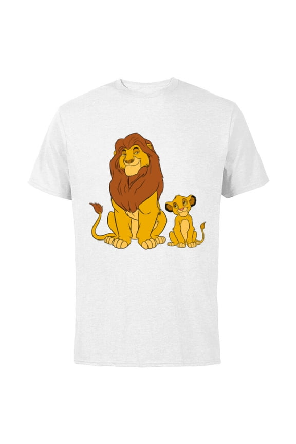 The Lion King Young Simba and Mufasa - Short Sleeve Cotton T-Shirt for Adults -Customized-White