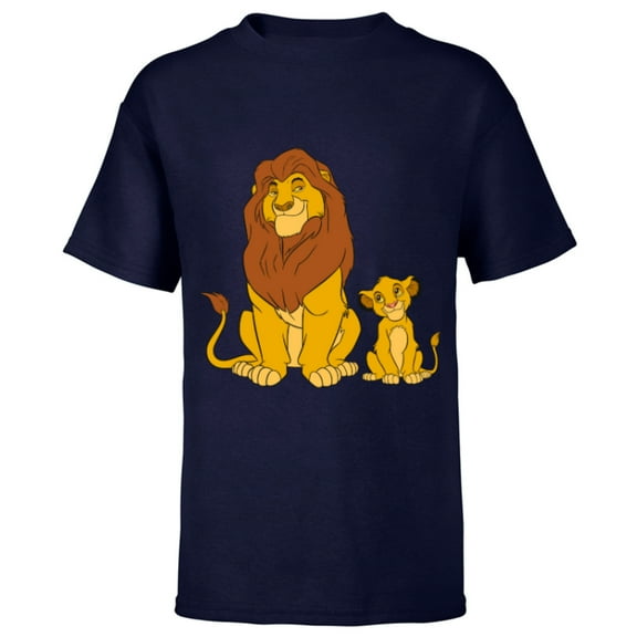 Disney The Lion King Young Simba and Mufasa - Short Sleeve T-Shirt for Kids - Customized-Navy