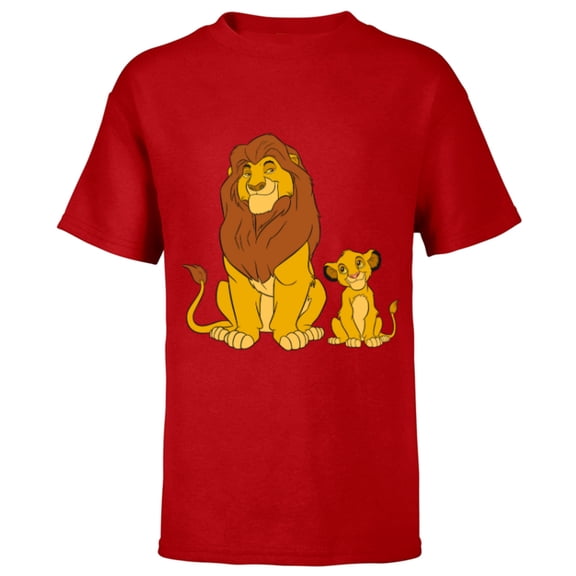 Disney The Lion King Young Simba and Mufasa - Short Sleeve T-Shirt for Kids - Customized-Red