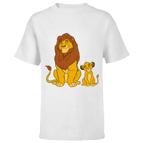 Disney The Lion King Young Simba and Mufasa - Short Sleeve T-Shirt for Kids - Customized-White
