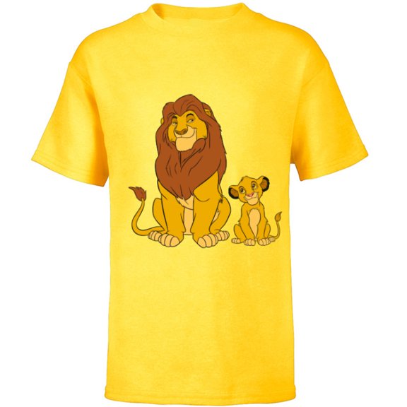 Disney The Lion King Young Simba and Mufasa - Short Sleeve T-Shirt for Kids - Customized-Yellow